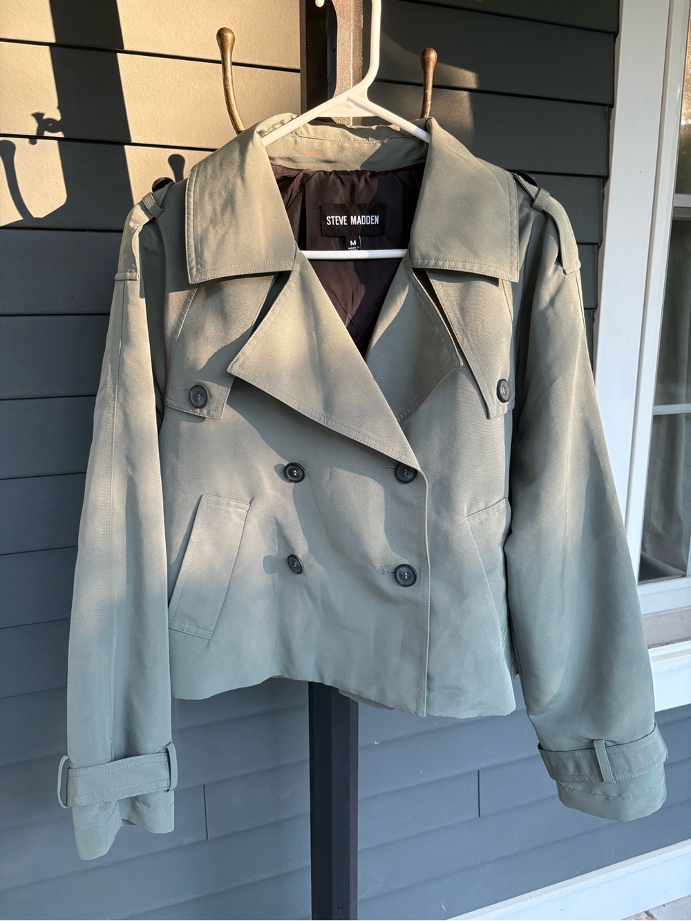 Steve Madden Women's Cropped Double-Breasted Trench Coat in Khaki NEW W/O TAGS
